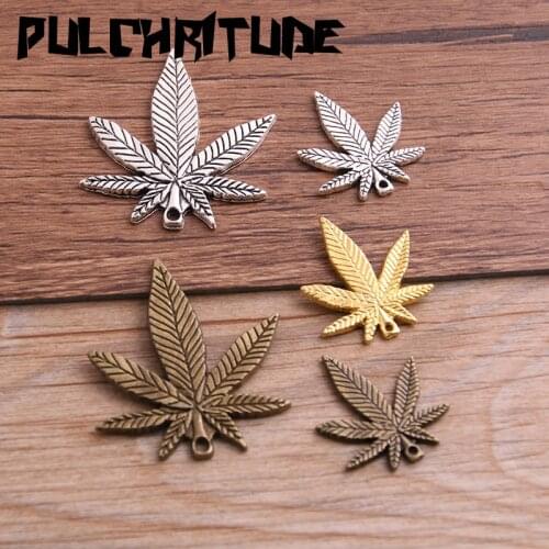 6PCS 2 Size Metal Alloy Three Color Leaf Charms Plant Pendants for Jewelry Making DIY Handmade Craft