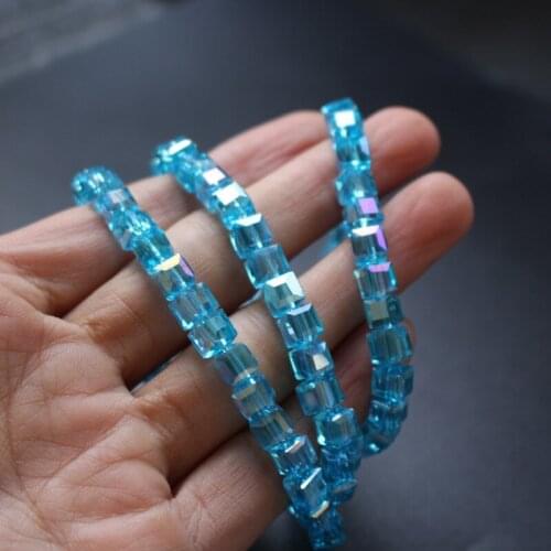 98Pcs/Lot 6mm Glass crystal beads Loose Cube Square shape ocean blue Ab color for jewelry making