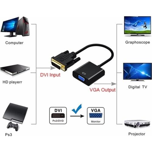 HW2218 DVI to VGA Adapter 1080P DVI-D to VGA Adapter Computer Monitor Connection Cable Dvi24 + 1 Public To VGA Female Adapter