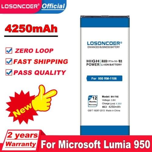 Top 4250mAh BV-T5E / BVT5E / BV T5E For Microsoft Nokia Lumia 950 Battery RM-1106 RM-1104 RM-110 Mobile Phone Batteries
