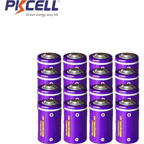16PCS PKCELL High Power Li-SOCl2 lithium batteries ER14250M 1/2 AA battery 3.6v 750mAH replace 14250 for Building alarms