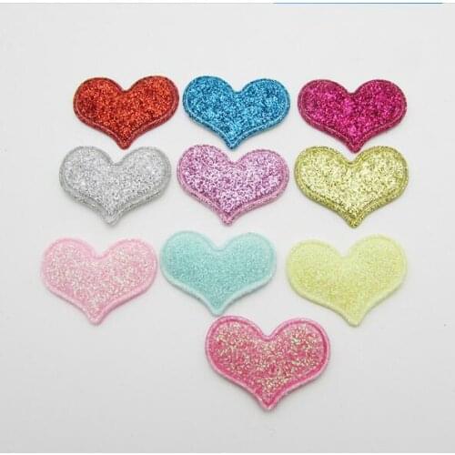 2.5x2cm50pcs Glitters Heart Padded Appliqued For Children Headwear Accessories DIY patches stick-on Cloth/bag/jewelry