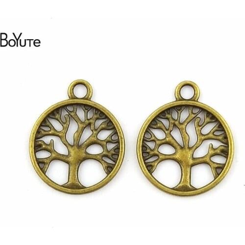BoYuTe (100 Pieces/Lot) 20MM 2 Colors Vintage Metal Alloy Round Hollow Peace Tree Charms Jewelry Pendants Diy Jewelry Making