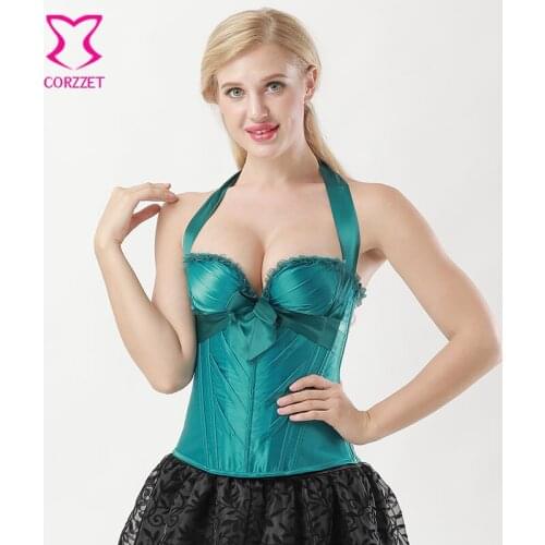 Ocean Green Halter Neck Push Up Bustier Top Gothic Clothing Corsets And Bustiers Sexy Corset Plus Size Corselete Feminino S-6XL