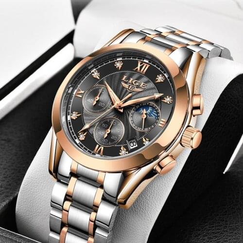 Sport Men Watch Rose Gold Quartz Watches For Men New 2021 LIGE Top Brand Luxury Stainless Steel Waterproof Relogio Masculino New