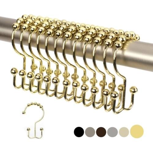 Shower Curtain Ring Hooker, Stainless Steel, 12 for Shower Rod Gold Bathroom Accessories Slat Wall Hooks Brass Wall Hook