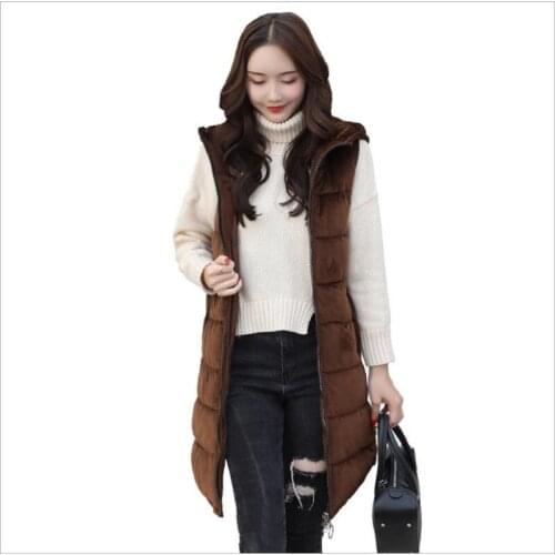 Elegant Pleuche Winter Women Vest 2018 New Medium-Long Waistcoat Female Hooded Down Cotton Warm Vest Female Plus Size 3XLQ989