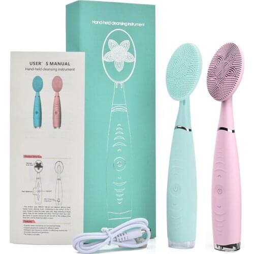 Electric Facial Cleansing Brush Waterproof Silicone Pore Cleaner High Frequency Face Washing Massage Blackhead Removal Skin Care