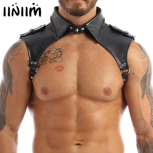 Iiniim Men Lingerie Top Faux Leather Adjustable Body Chest Harness Bondage Costume Belts Shapers for Mens Evening Party Clubwear