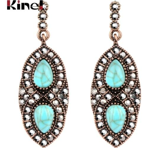 Kinel Hot Antique Gold Drop Earrings For Women Gray Crystal Blue Black Wire Resin Vintage Jewelry Wedding Party Earrings