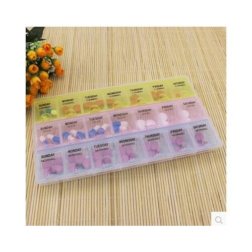 Pill Box Three Rows Of 21 Cells With Transparent Cover Medicine Organizer One Week Case Timer