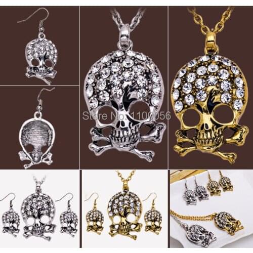 Beauty saudi gold chain necklace white jewelry skull necklaces pendant free shipping Women Necklaces sets for Halloween T1567