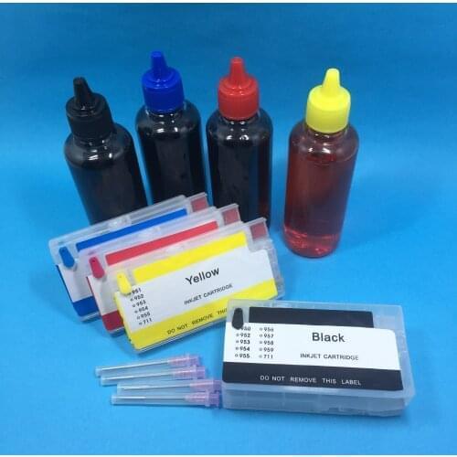 YOTAT 400ml Dye ink + Refillable ink cartridge for HP955 955 HP 955XL Officejet Pro 8216 8710 8720 8210 8702 8218 8715