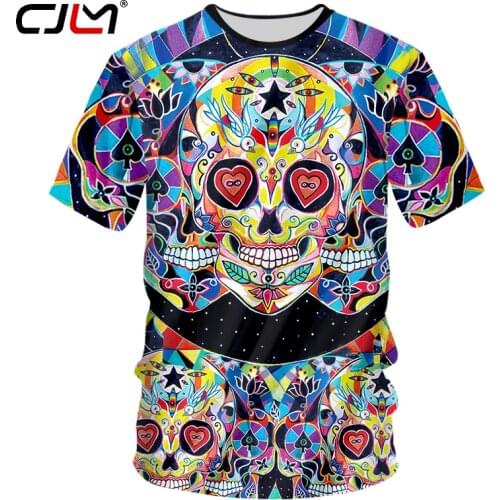 CJLM Mens Casual Tshirt Full Printing Color Skull 3D T-shirts Homme Hip Hop Streetwear Harajuku Short Sleeve Crewneck Tee Shirt