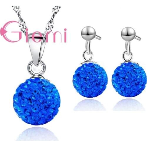 Sweet Sphere Crystal Necklace Earrings for Cute Girls Birthday Gift Jewelry Set Cubic Zirconia 925 Sterling Silver Bijoux