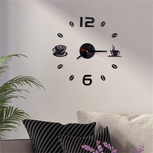 20 Inch Wall Clock Round Style Number Coffee Tea Cup Modern Design Acrylic Wall Clock Stickers DIY Home Living Room Decoration