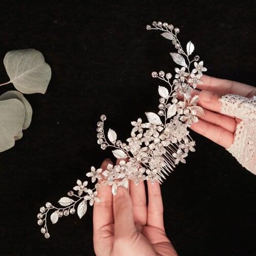 OKILY Elgant Bridal Jewelry Crystal Headpiece Metal Leaf Copper Wire Winding Wedding Haircomb Hair Comb Dress Ornaments