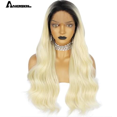 Anogol 13x4 Lace Front Wig Blonde Synthetic 26 inch Long wavy ombre blonde Wigs For Women Ombre Lace Front Wig r