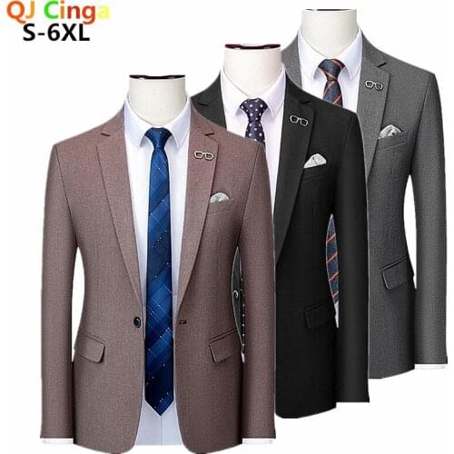 6XL Khaki One-Button Suit Jacket Mens Black Slim Blazer Wedding Party Dress Jaqueta Big Size мужские пиджаки
