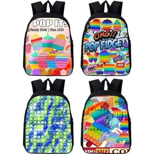 3D POP It Bags Anime Family Games Backpack Children Cartoon Bubble Schoolbags Teenagers Rainbow Pop Fidget 12/16 Inch