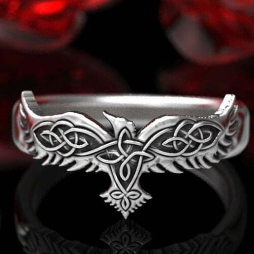 Hip Hop Crow Carved Rings Silver Color Norse Viking Raven Celtic Odin Amulet Totem Ring Fashion Punk Animal Bird Jewelry Unisex