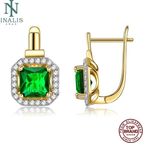 INALIS Gold Plated Stud Earrings For Women Geometric Copper Earring Green Zirconia Fashion Jewelry Elegant Mothers Day Present