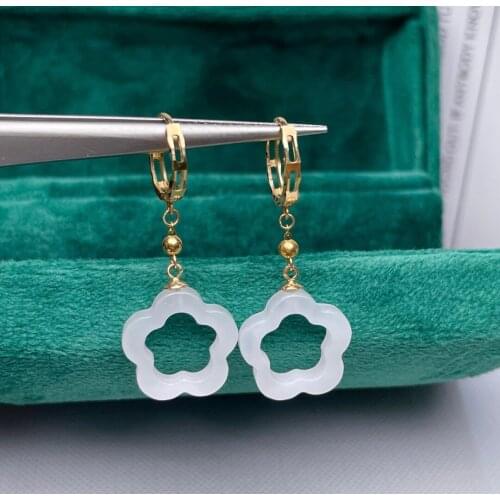 Shilovem 18k yellow Natural white jasper Drop Earrings fine Jewelry women trendy party Christmas gift 14mm myme1414552hby