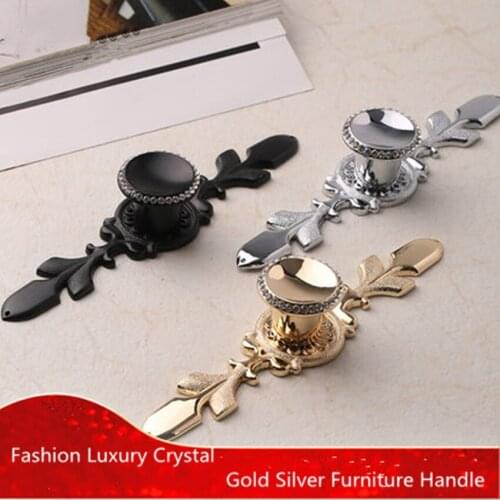 Modern Fashion Luxury Crystal Diamond Kitchen Cabient Wine Cabinet Door Handle Chrome Gold Black Drawer Cupboard TV cabinet Knob