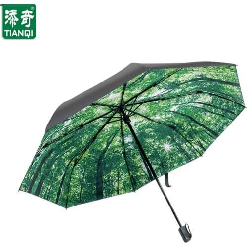 TIANQI New Type Art Oil Painting Balck Glue Outside Umbrella Women Rain Waterproof Umbrellas Stroll Forest Scene