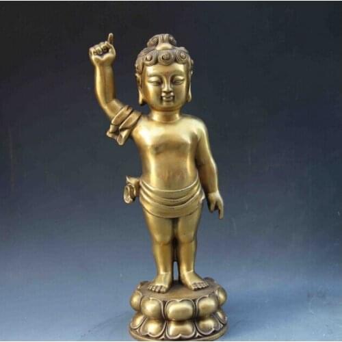 Tibet Folk Fane classic Brass Bronze Carved Buddhist Boy Sakyamuni Buddha Statue