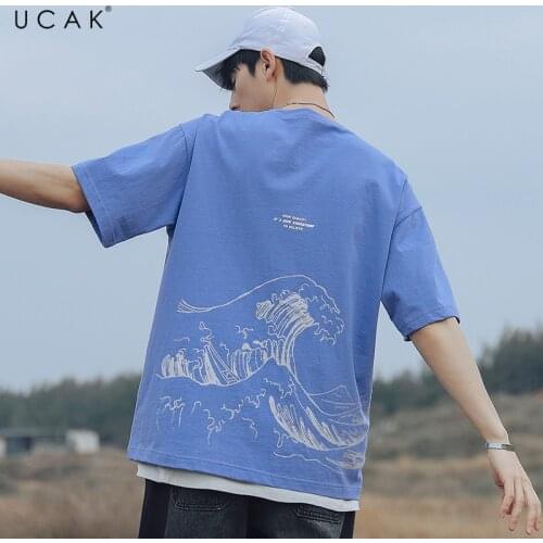 UCAK Brand Men T Shirt Summer Loose T Shirt Casual Short Sleeve O-Neck Tshirt Pure Cotton Oversized T-Shirt Tops Tee U5677