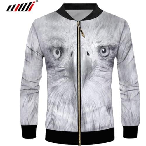 UJWI Man New Creative Eagle Zip Jacket 3D Printed Sharp-Mouthed Animal Pattern Mens Casual Big Size Coat 5XL