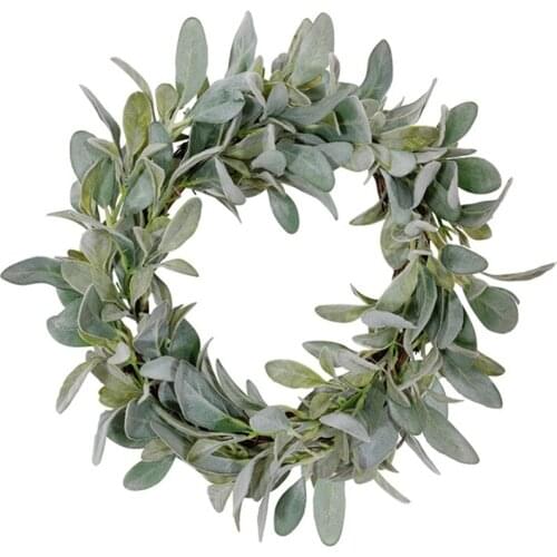 Spring Flocked Lambs Ear Wreath,Year Round Everyday Foliage Wreath on Grapevine Base with Greenery Leaves for Front Door