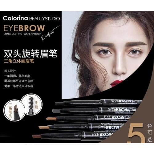 Waterproof Lasting Black Brown Double Ended Eyebrow Pencil & Eyebrow Brush Tint Cosmetics