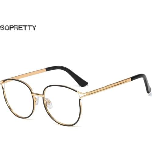 Female TR90 Round Cat Eyes Glasses Frames, Women Thin-edged Metal Prescription Optical Glass Frame for Myopia & Presbyopia F0219