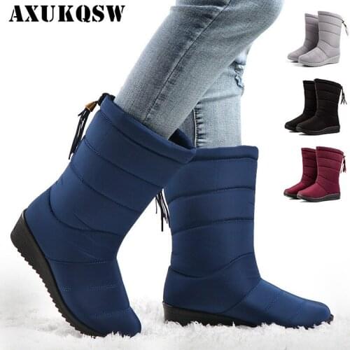 Winter Boots Mujer 2020 Women Hiking Shoes Mid-Calf Snow Boots Wedges Warm Fur Female Boots Shoes Woman Footwear Chaussures