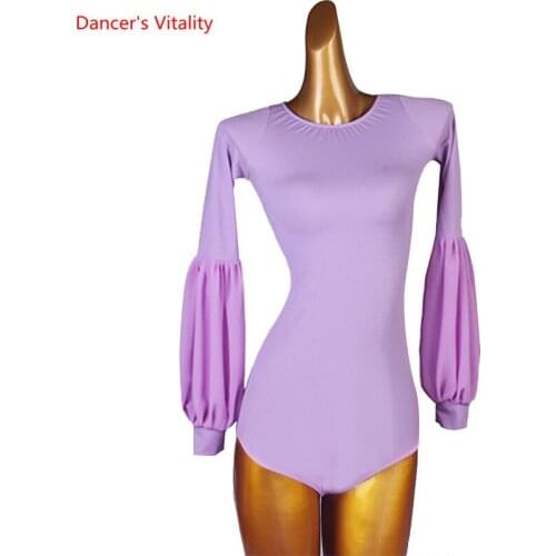 Latin Dance Body Suit Female Adult Child Temperament Round Neck Onesies High-End Custom Lantern Sleeve Top Performance Clothing