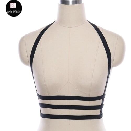 Goth Sexy Lingerie Body Harness Rave Crop Top Women Black Cage Bra Pole Dance Suspenders Belt Bondage Harness Dress