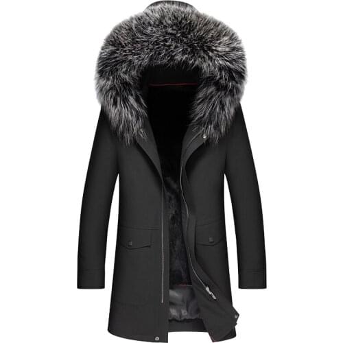 Medium-long Winter Jacket Coats Men 2020 New Design Mens Clothing Rabbit Liner Black Fur Collar Hooded Mens Coat Winter,M-4XL