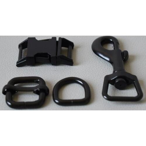 1 set metal buckle adjuster buckle D ring metal dog clasp for handmade puppy Collar leash set harness Dee Rings 15mm bag -black