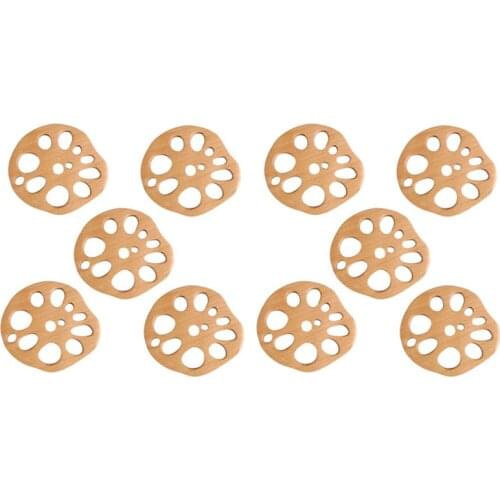 Lotus Root Solid Wood Coaster Tea Coffee Cup Pad Placemats Table Decor Heat Resistant Chinese Simulation, 10PCS