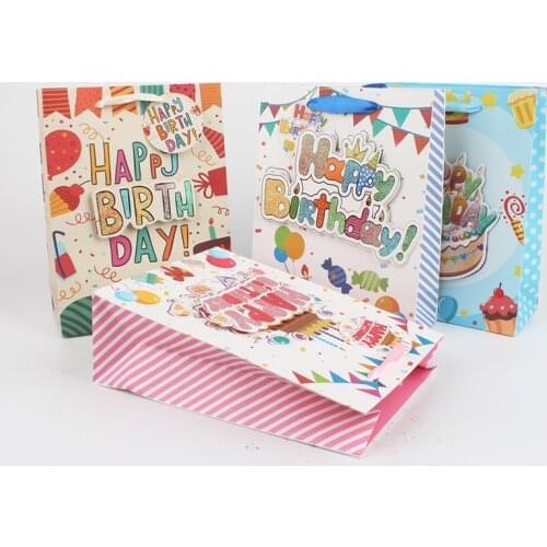 2 Pcs Kids Happy Birthday Party Supplies Decorations Paper Candy Bags Baby Shower Party Gift Bags With Handles For Guests