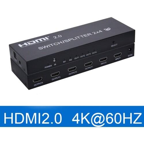 2X4 HDMI Switch Splitter 4K @ 60Hz YUV 4:4:4 HDR Optical SPDIF + 3.5mm jack 2 In 4 Out HDMI 2.0 Converter Switcher Splitter