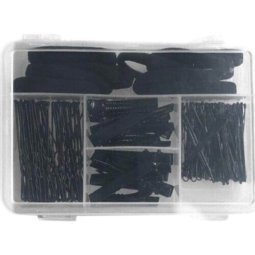 40Pcs U Shape Barrette 40Pcs Pins 20Pcs Duckbill Clips 10Pcs Elastic Band Makeup Black Invisible Hair Styling Accessory