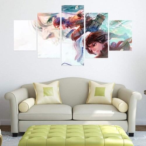 5 Piece Wall Art Canvas Giant Hunter Anime Figure Posters Home Modular Decor Pictures Modern Living Wall Decoration Paintings