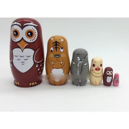 Six-tiered Owl Animal Matryoshka Doll Puzzle Wooden Toy Craft Gift Feature Valentines Day Gift
