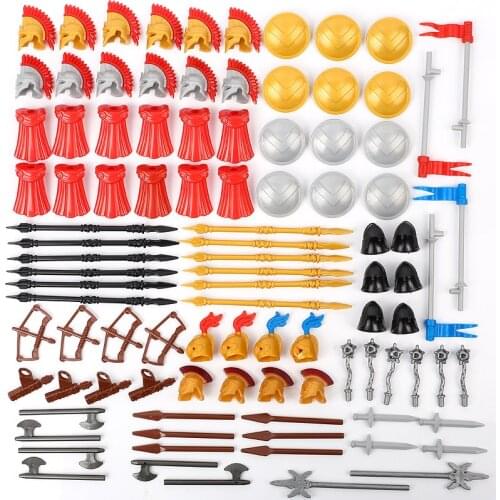 98pcs Medieval military building block Roman soldier weapon Knight helmet shield small particle building block accessories toy