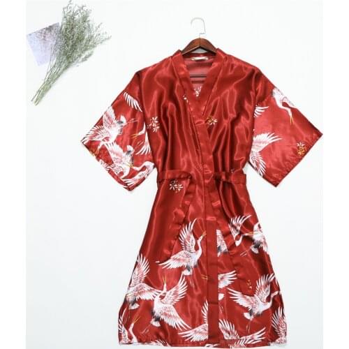 BALDAUREN Crane Print Imitation Silk Single Gown Wedding Bridal Dressing Gown Home Extra Large Nght Gown