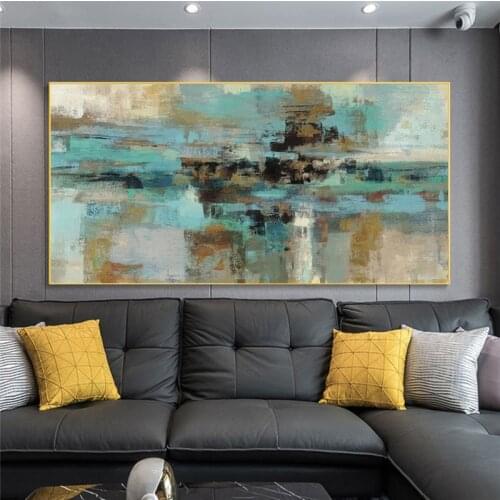 Large Size Turquoise Abstract Canvas Paintings On the Wall Art Posters And Prints Modern Graffiti Art Canvas Pictures Home Decor