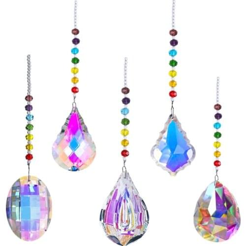 H&D 5 Styles Chakra Sun Catcher Gift Boxed Feng Shui Crystals Window Large AB Drop Prism Home Garden Decoration Wedding Favors
